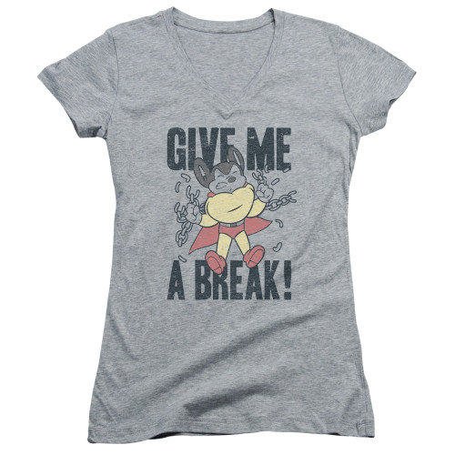 Image for Mighty Mouse Girls V Neck T-Shirt - Give Me A Break