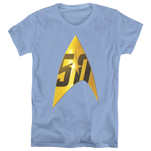 Image for Star Trek the Original Series Woman's T-Shirt - 50Th Anniversary Delta On Carolina Blue