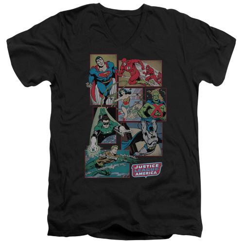 Image for Justice League of America V-Neck T-Shirt Justice League Boxes