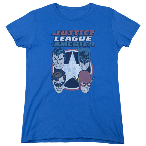 Image for Justice League of America Woman's T-Shirt - 4 Stars