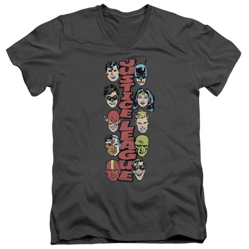 Image for Justice League of America V-Neck T-Shirt Stacked Justice
