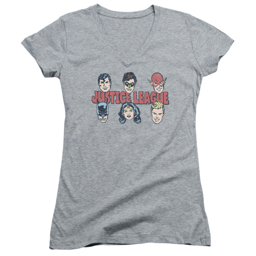 Image for Justice League of America Girls V Neck T-Shirt - Justice Lineup