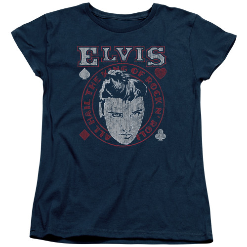 Image for Elvis Presley Woman's T-Shirt - Hail the King on Navy