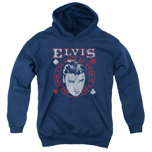 Image for Elvis Presley Youth Hoodie - Hail the King on Navy