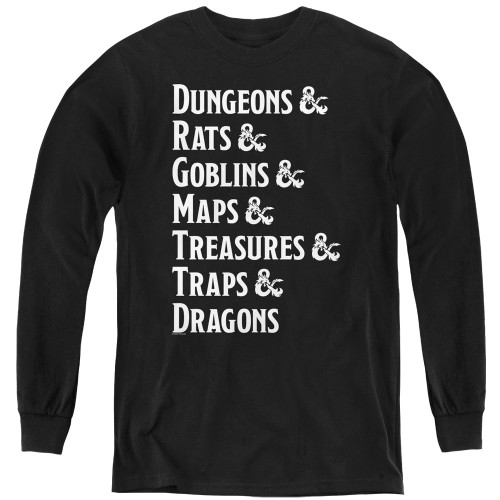 Image for Dungeons and Dragons Youth Long Sleeve T-Shirt - Dungeon List