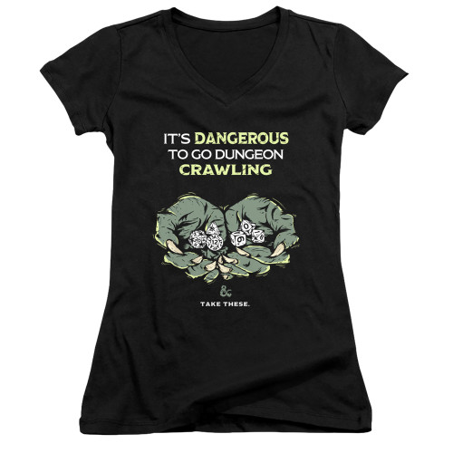 Image for Dungeons and Dragons Girls V Neck T-Shirt - Dangerous to Go Alone