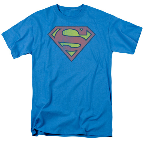 Image for Superman T-Shirt - Retro Supes Logo Distressed on Turquoise