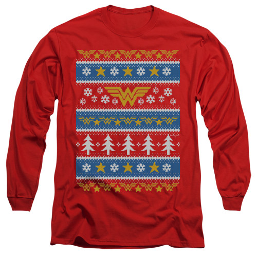 Image for Wonder Woman Long Sleeve T-Shirt - Wonder Woman Christmas Sweater on Red
