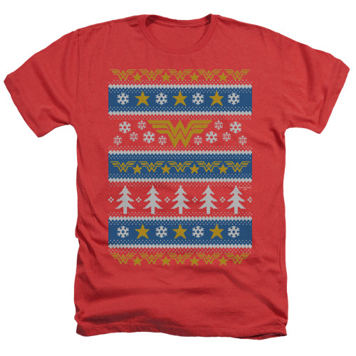 Image for Wonder Woman Heather T-Shirt - Wonder Woman Christmas Sweater on Red