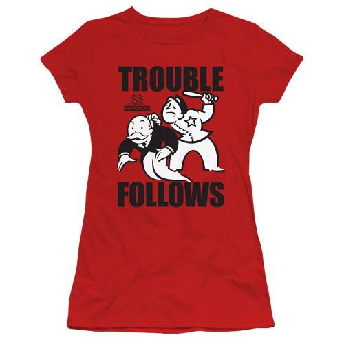 Image for Monopoly Girls T-Shirt - Trouble Follows