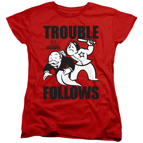 Image for Monopoly Woman's T-Shirt - Trouble Follows