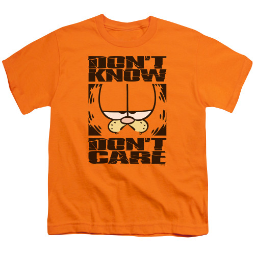 Image for Garfield Youth T-Shirt - Don't Know Don't Care on Orange