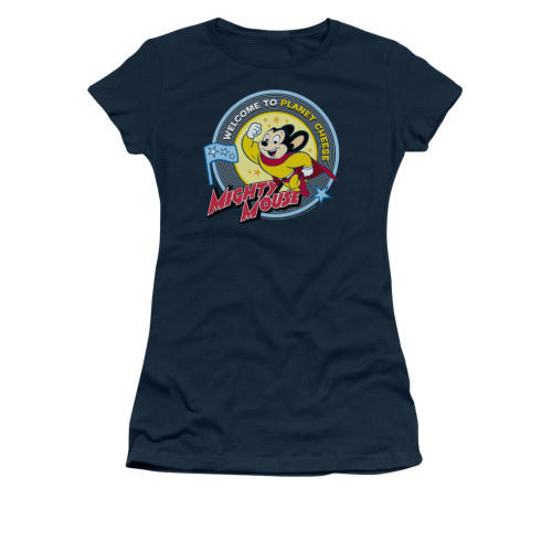 Image Closeup for Mighty Mouse Welcome to Planet Cheese Girls T-Shirt