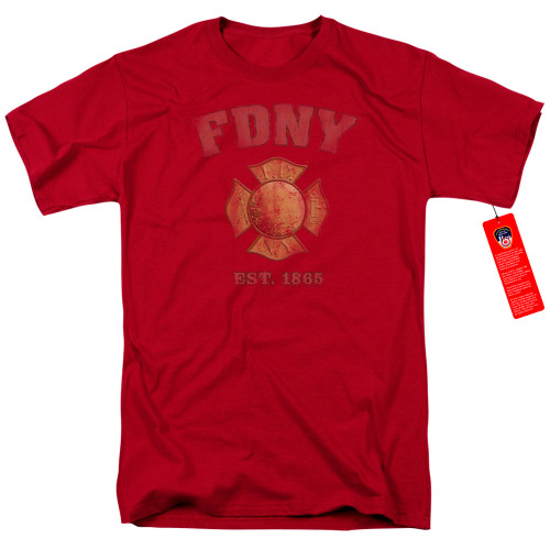 Image for New York City T-Shirt - FDNY Vintage Badge on Red