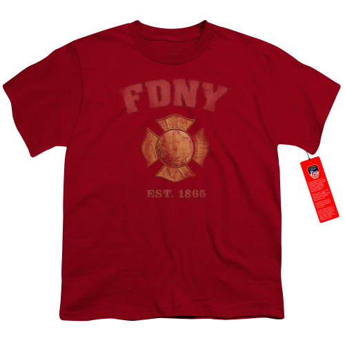 Image for New York City Youth T-Shirt - FDNY Vintage Badge on Red