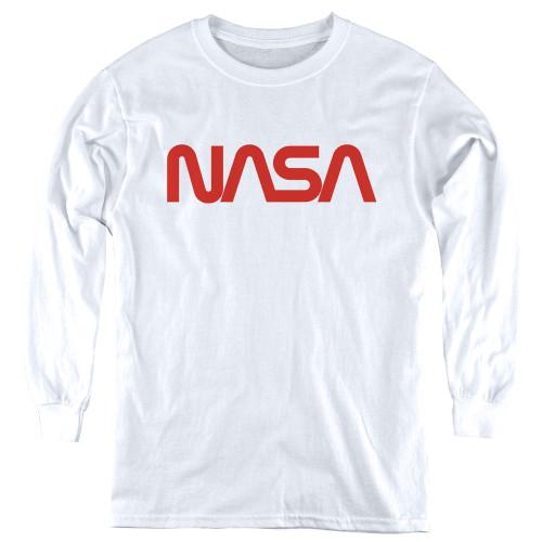 Image for NASA Youth Long Sleeve T-Shirt - Worm Logo on White