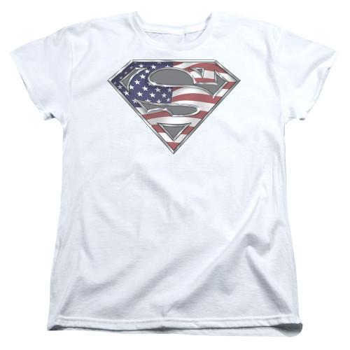 Image for Superman Woman's T-Shirt - All American Shield on White