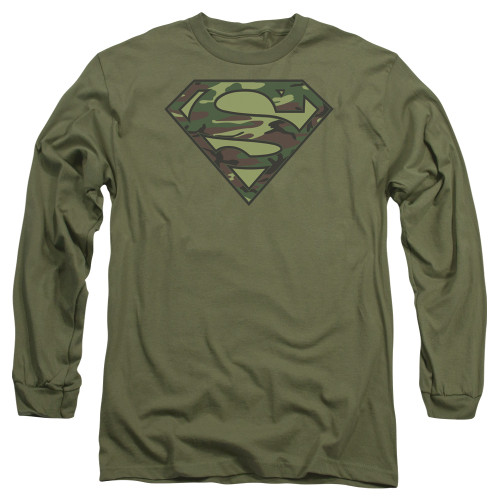 Image for Superman Long Sleeve T-Shirt - Camo on Military Green