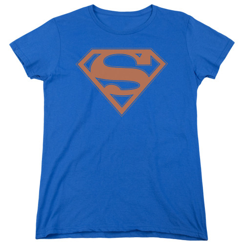 Image for Superman Woman's T-Shirt - Blue & Orange Shield Logo