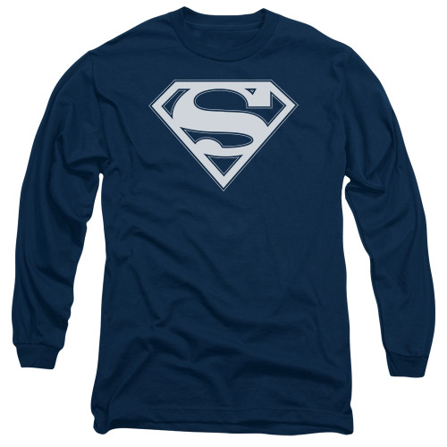 Image for Superman Long Sleeve T-Shirt - Navy & White Shield Logo