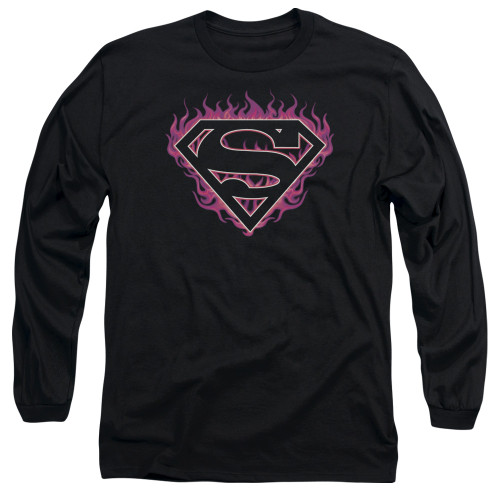 Image for Superman Long Sleeve T-Shirt - Fuchsia Flames Shield Logo