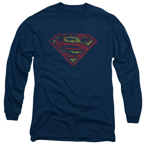 Image for Superman Long Sleeve T-Shirt - S Shield Rough on Navy