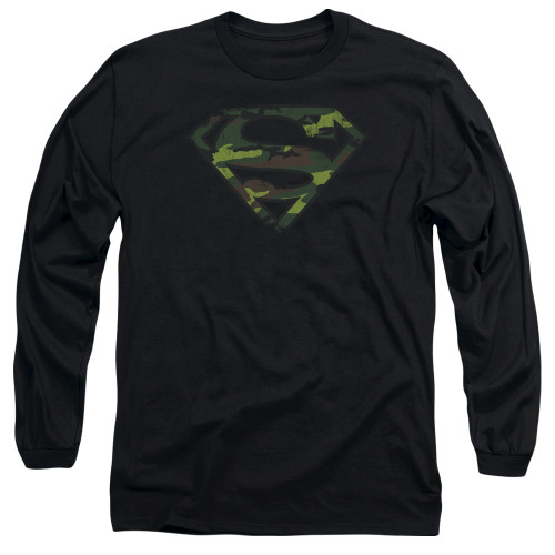 Image for Superman Long Sleeve T-Shirt - Distressed Camo Shield Logo
