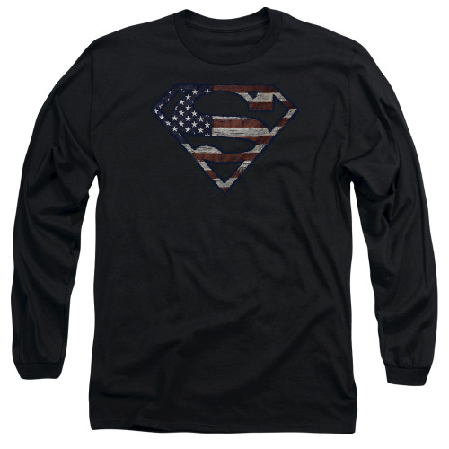 Image for Superman Long Sleeve T-Shirt - Wartorn Flag Logo