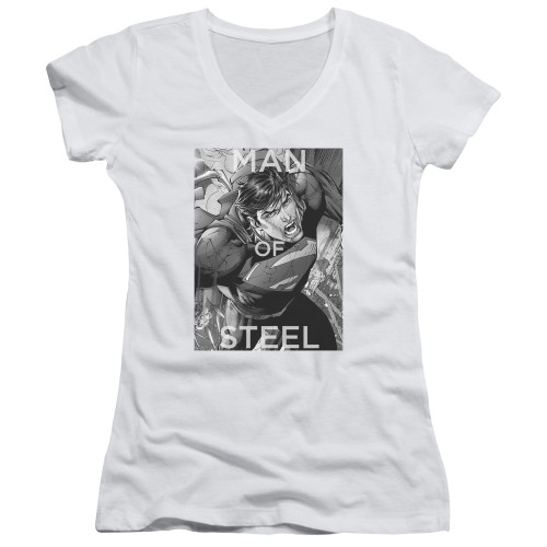 Image for Superman Girls V Neck T-Shirt - Flight of Steel on White