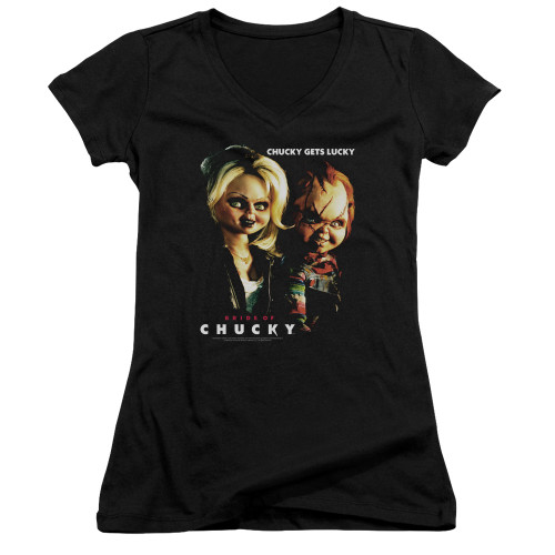 Image for Bride of Chucky Girls V Neck T-Shirt - Chucky Gets Lucky