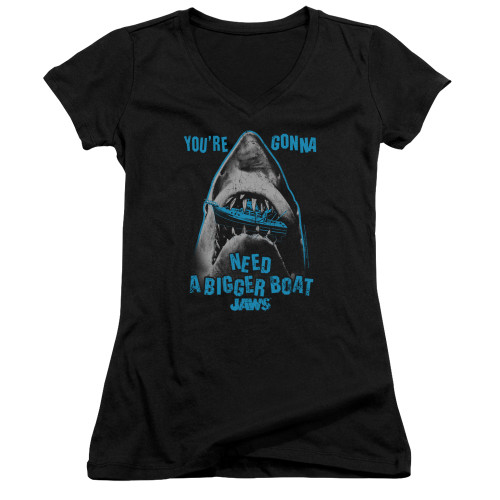 Image for Jaws Girls V Neck T-Shirt - Boat in Mouth