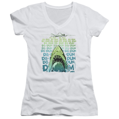 Image for Jaws Girls V Neck T-Shirt - Da Dum on White