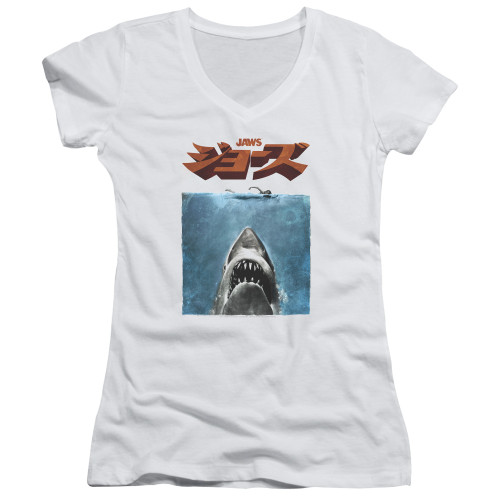 Image for Jaws Girls V Neck T-Shirt - Japanese Poster