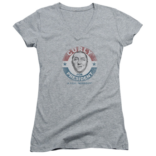 Image for The Three Stooges Girls V Neck T-Shirt - Curly For President A Real Wiseguy