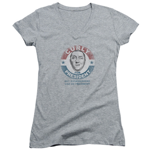 Image for The Three Stooges Girls V Neck T-Shirt - Curly For President Knucklehead