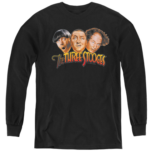 Image for The Three Stooges Youth Long Sleeve T-Shirt - Three Head Logo