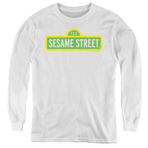 Image for Sesame Street Youth Long Sleeve T-Shirt - Sesame Street Logo on White