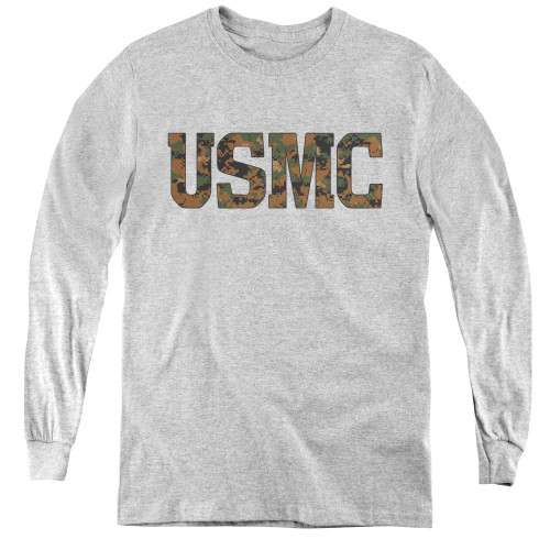 Image for U.S. Marine Corps Youth Long Sleeve T-Shirt - USMC Camo Fill on Grey