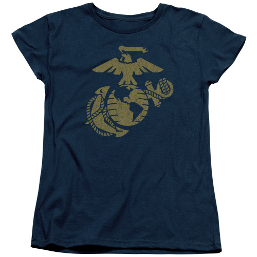 Image for U.S. Marine Corps Woman's T-Shirt - Gold Emblem on Navy