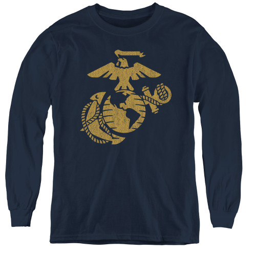 Image for U.S. Marine Corps Youth Long Sleeve T-Shirt - Gold Emblem on Navy