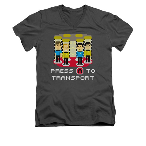 Star Trek V Neck T-Shirt - Press A to Transport