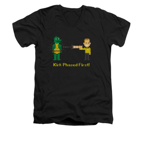 Star Trek V Neck T-Shirt - 8 Bit Kirk Phased First