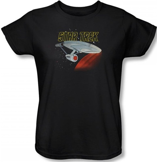 Star Trek Womans T-Shirt - Cartoon Enterprise