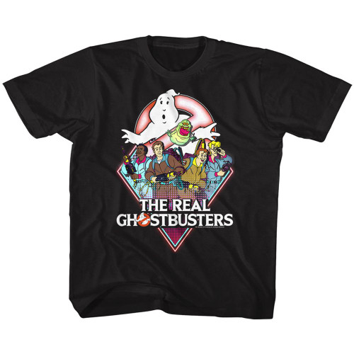 Image for The Real Ghostbusters The Real GB Cast and Logo Youth T-Shirt