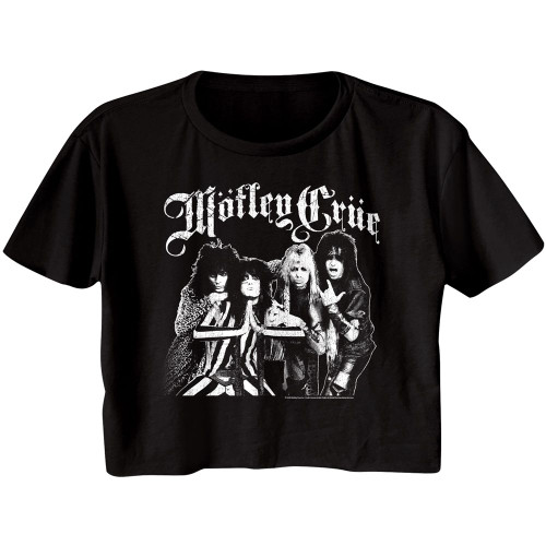 Image for Motley Crue Black And White Band Photo Ladies Short Sleeve Crop Top