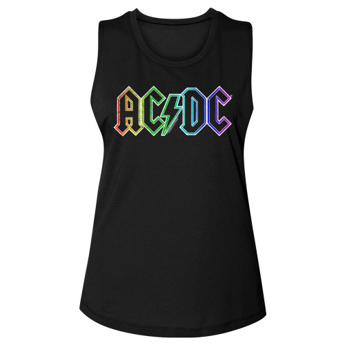Image for AC/DC Rainbow Logo Ladies Muscle Tank Top