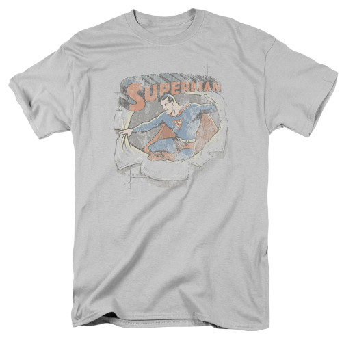 Image for Superman T-Shirt - Ripping Steel on Silver