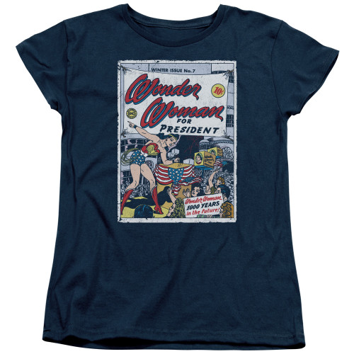 Image for Wonder Woman WW for President on Navy Woman's T-Shirt