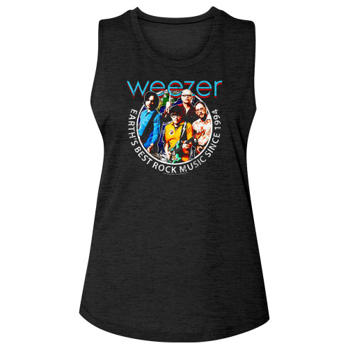 Weezer Earth's Best Rock Music Ladies Slub Sleeveless Crew Neck Tee