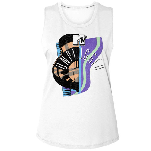 MTV Guitar Hat Piano Ladies Muscle Tank Top